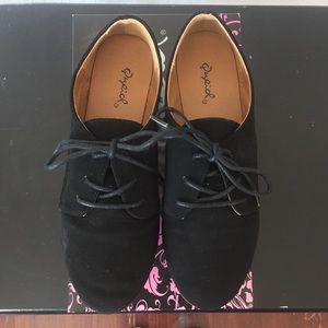 Qupid Faux Suede Black Flat Oxfords